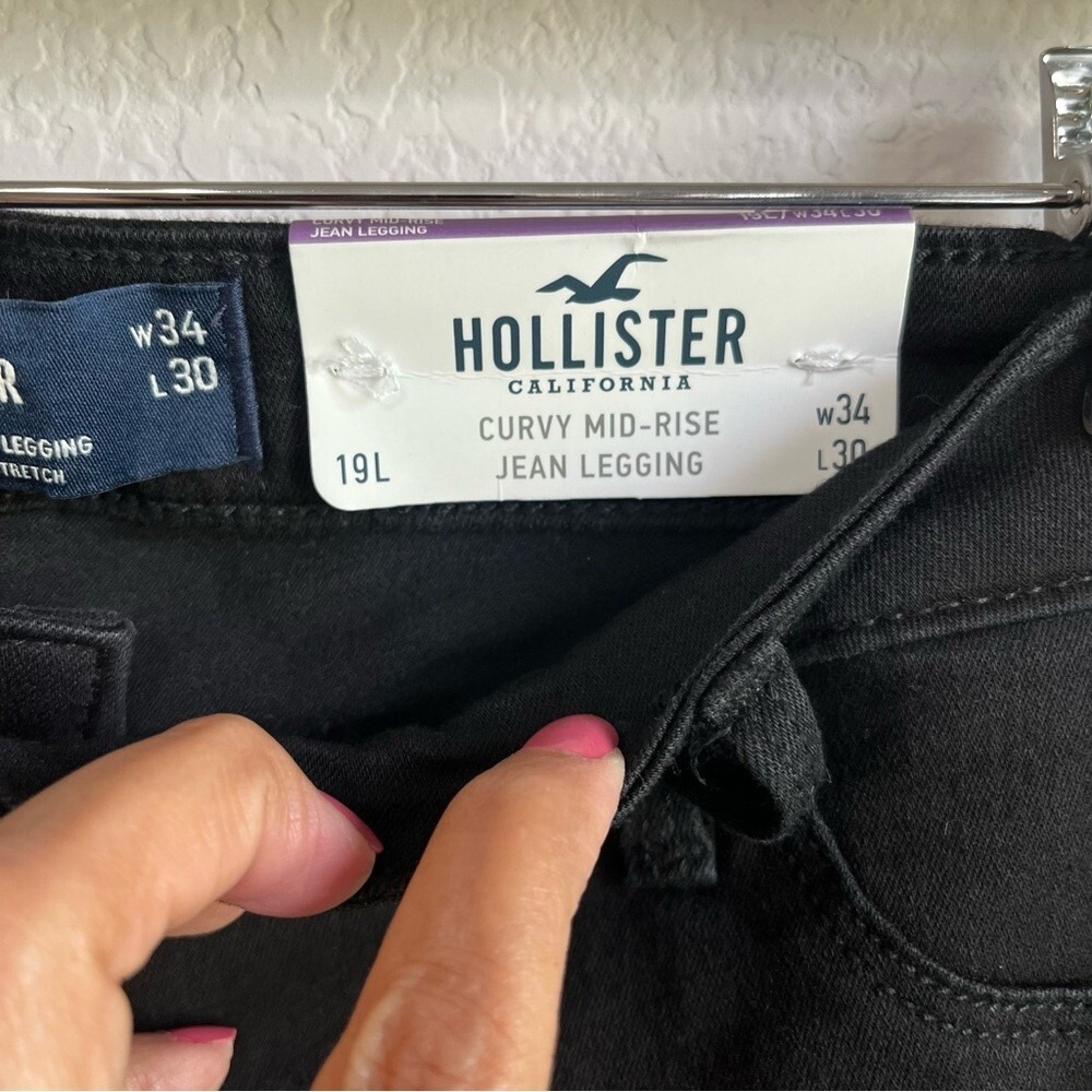 Hollister Women's Black Curvy Mid-rise Distressed Jean Legging  19R /‎ 34W NWT - Picture 5 of 11